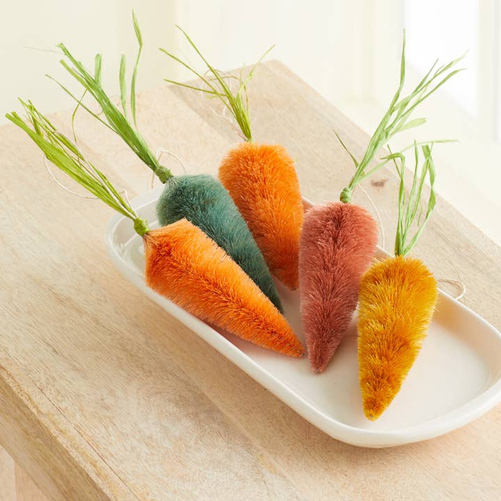Spring Carrots, Bottle Brush Colorful spring decor for table for wholesale by Your Heart's Content