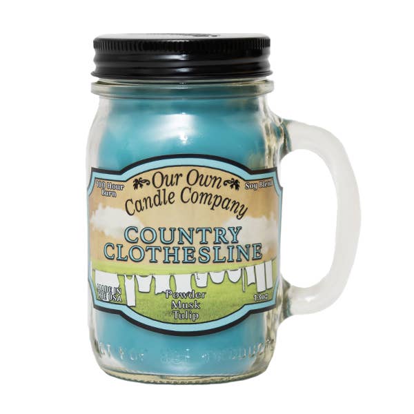 Country Clothesline 13 Ounce Mason Jar Candle for wholesale by Our Own Candle Company