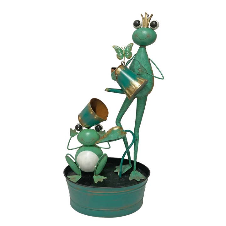 Metal Frog & Froglet with Watering Cans Fountain for wholesale by Continental Art Center