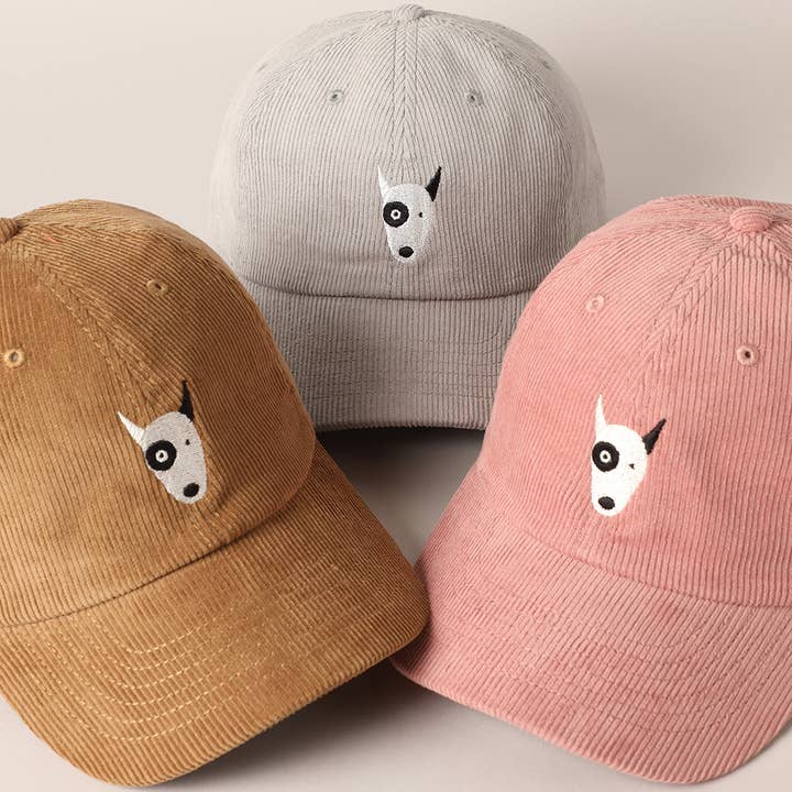 Bull Terrier Dog Embroidery Corduroy Baseball Cap for wholesale by Fashion City