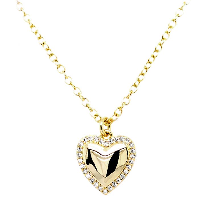 Gold Plated Brass, White CZ Heart Necklace for wholesale by Dlux Jewels