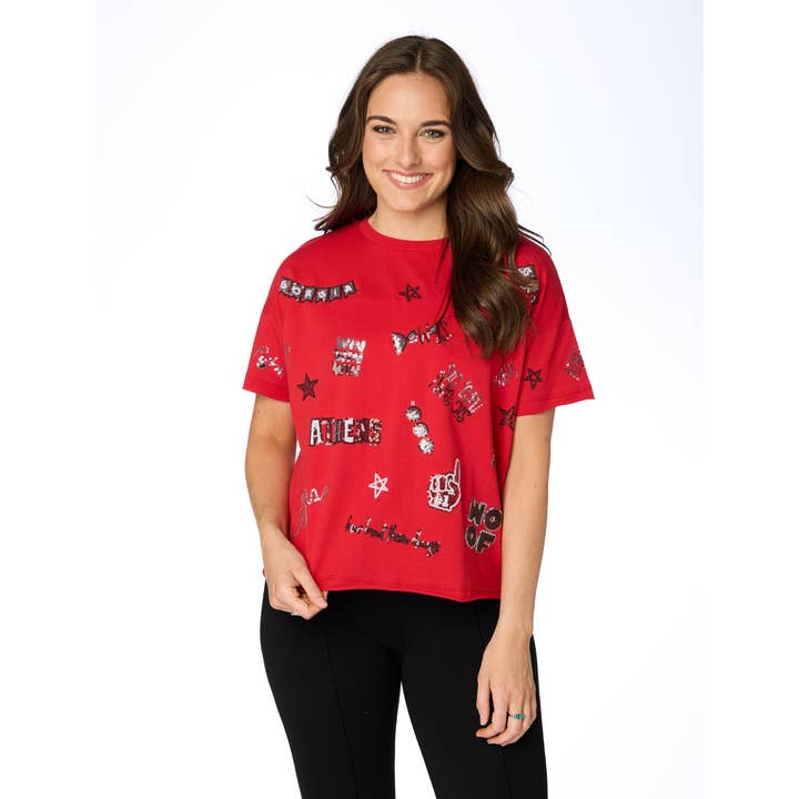 A Camiseta UGA Sequin Spirit por atacado de Stewart Simmons