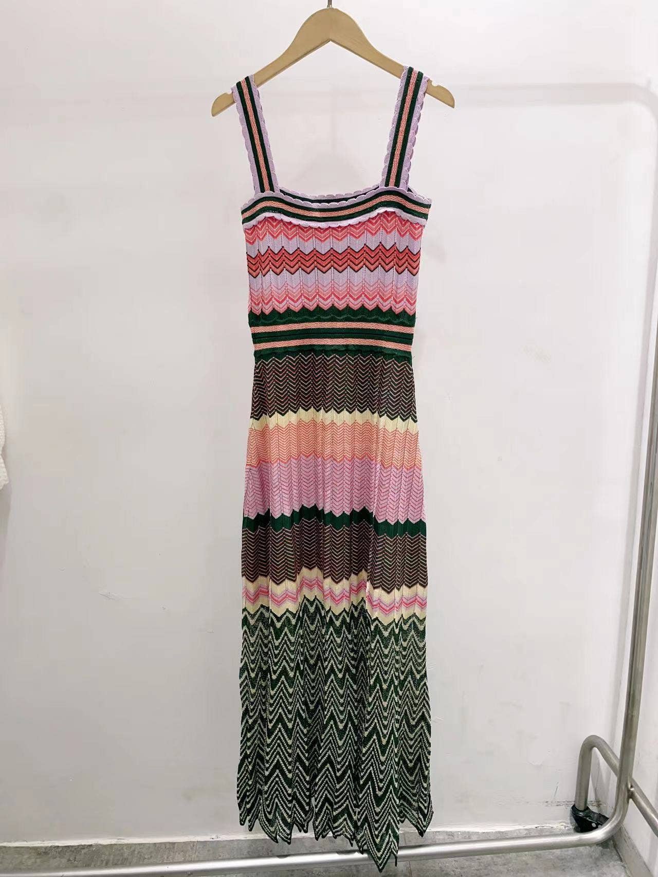 Multi Colored DR331 Retro Pleated Knit Dress - Spring/Summer Chic for wholesale on Faire5