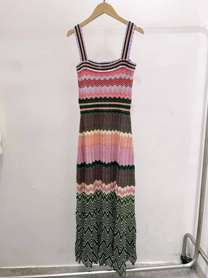 Multi Colored DR331 Retro Pleated Knit Dress - Spring/Summer Chic for wholesale on Faire5