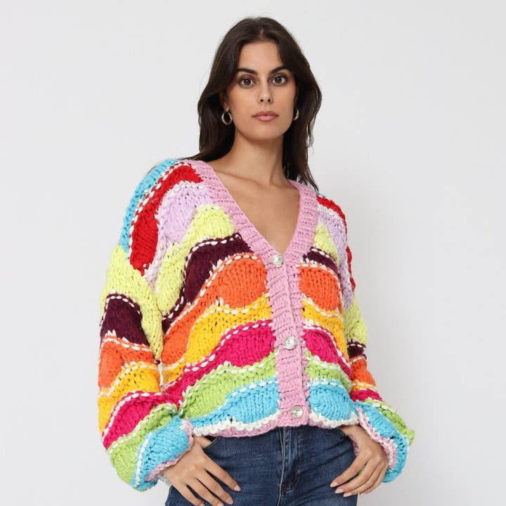 Chunky Multicolored Knit Cardigan – Hand Knitted and other Purchase Wholesale jeans on line. Free Returns & Net 60 Terms on Faire trending on Faire.