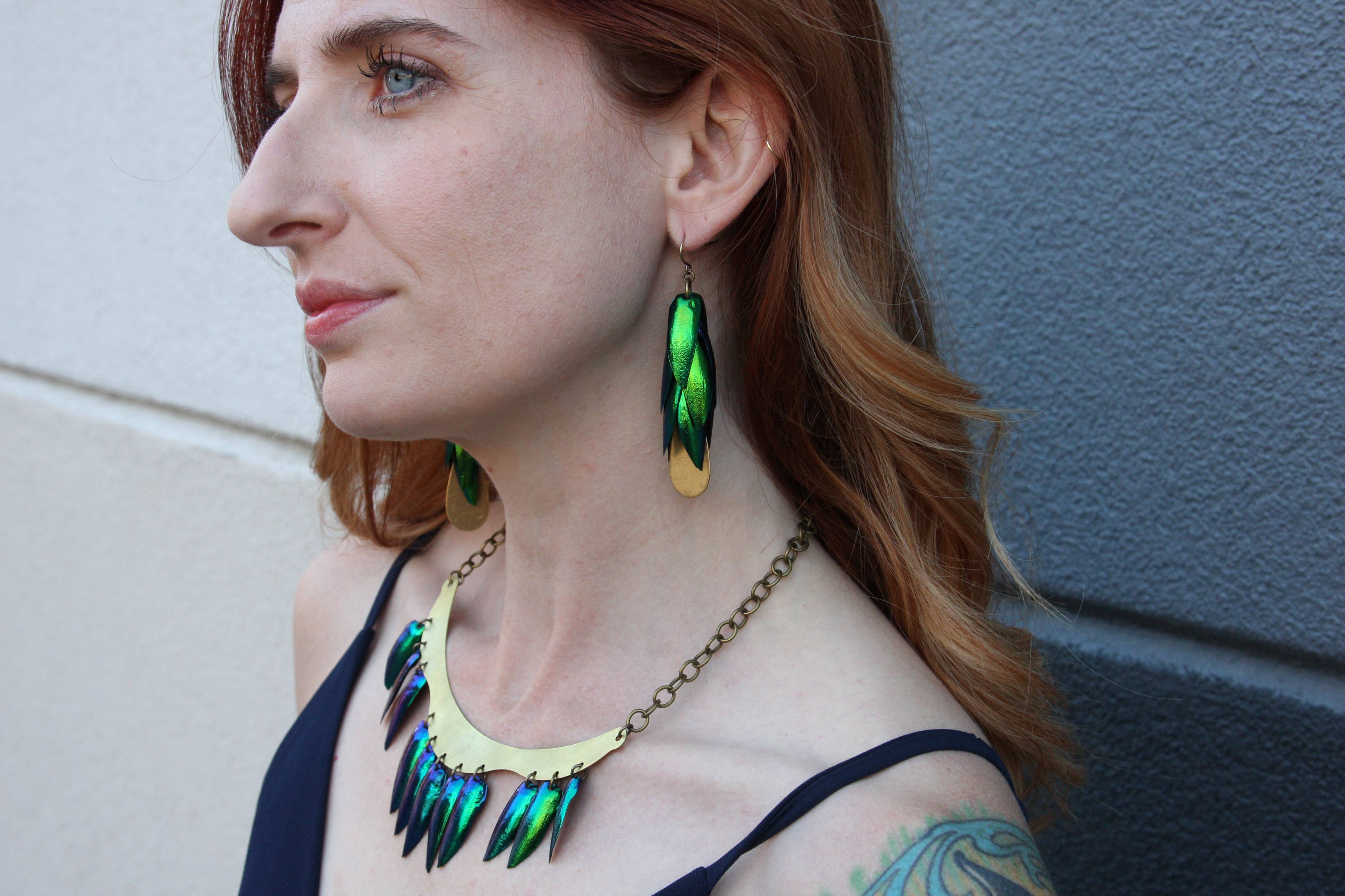 daniAWESOME - Wholesale Dangle Earrings - Brilliant Beetle Wing Statement Hoop Earrings4