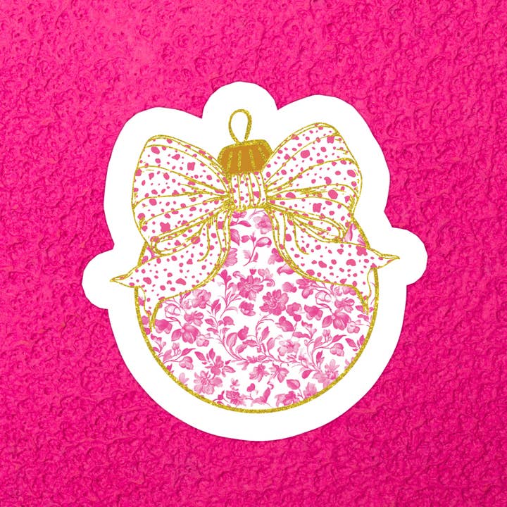 Autocollant en vinyle imperméable de Noël girly rose pour la vente par Stickers+ X Ashley Bexar