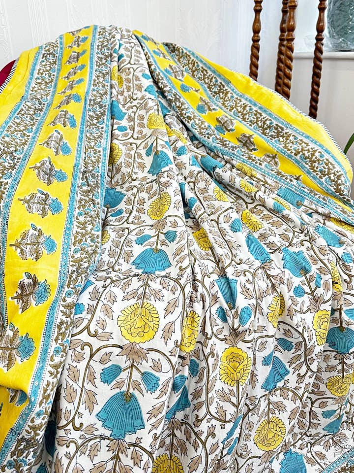 Dohar estivo reversibile stampato a mano di alta qualità per la vendita all'ingrosso da parte di Essential Designs London