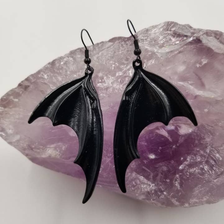 magnolia jewelry - Wholesale Dangle Earrings - Halloween Goth Black Bat Wing Earrings0