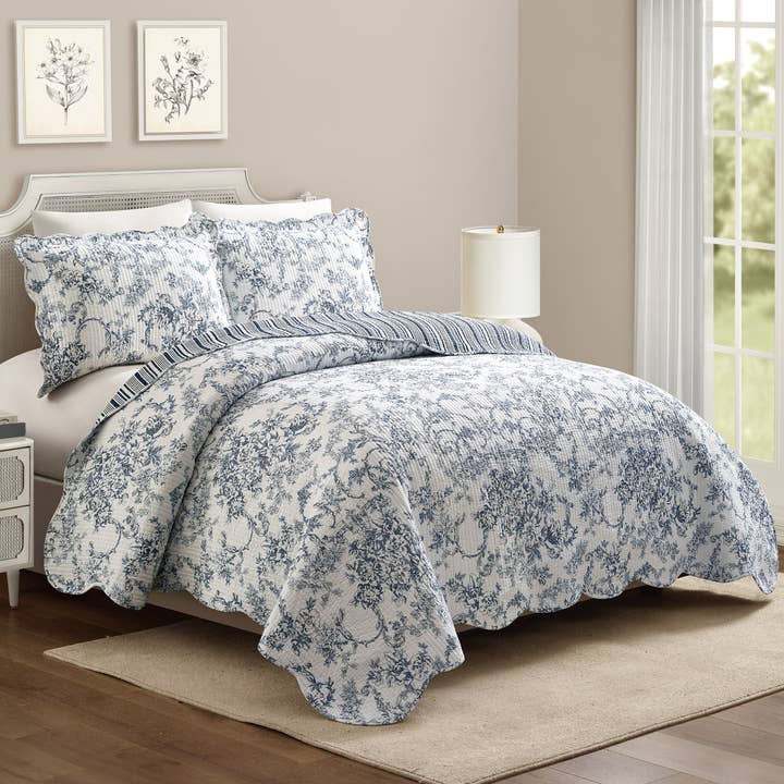 Peking Handicraft - Wholesale Bedding Set - GARDEN TOILE QUILT SET - BLUE - Modern Heirloom1