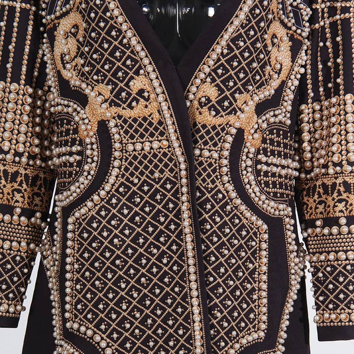 Color as pictures CT95 Beaded V-Neck Long-Sleeve Trench Coat for Women for wholesale on Faire6