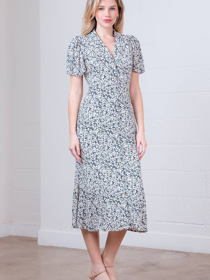 BLU MULTI SD84336T-VESTITO MIDI CON COLLETTO, MANICHE CORTE E BOTTONI in vendita all'ingrosso su Faire2