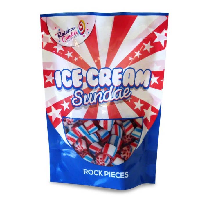 Hames Chocolates – wholesale Boiled sweets – UK ONLY. Rock Pouch - Ice Cream Sundae 150g