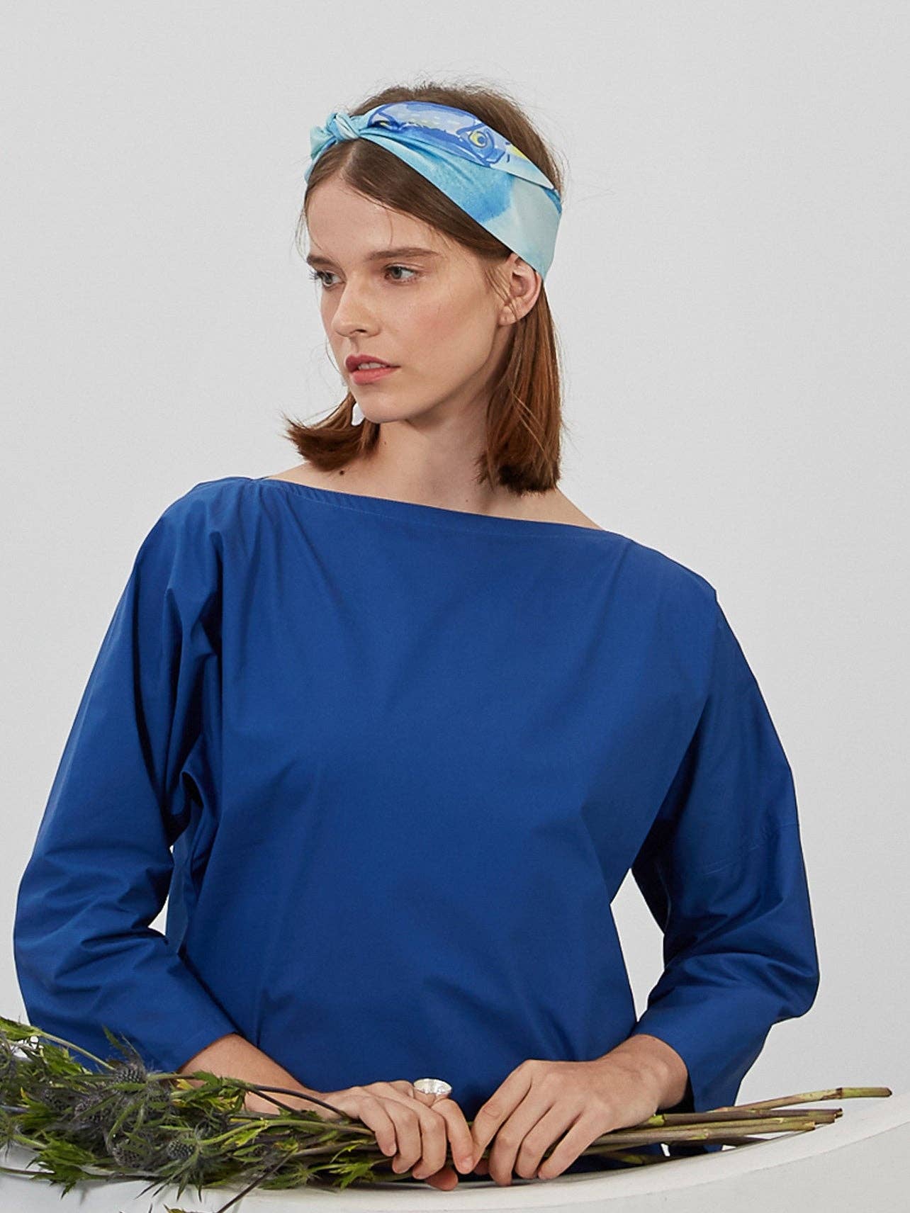 Blue "Blue Fin" Silk Skinny Scarf for wholesale on Faire1