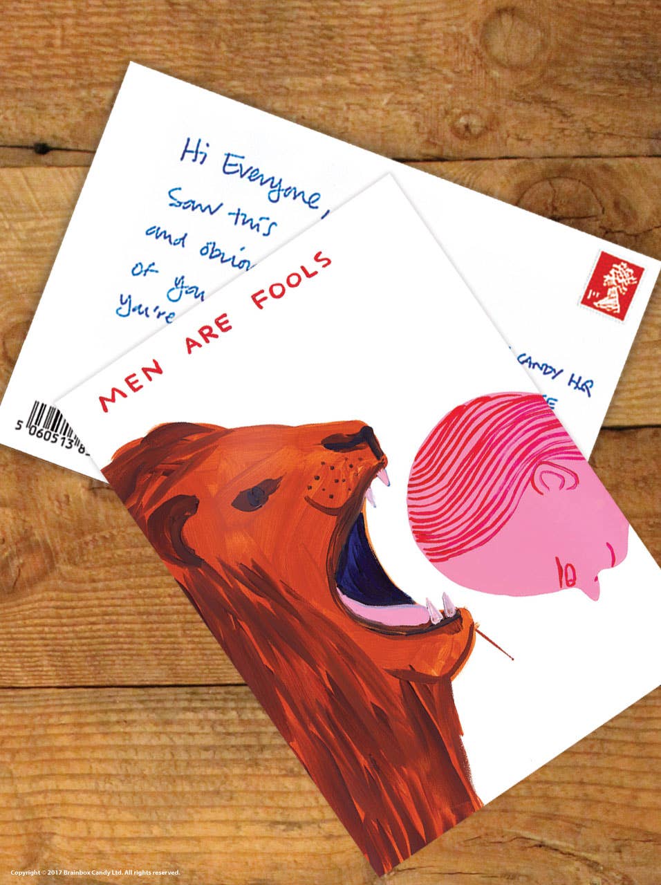 David Shrigley x Brainbox Candy - Wholesale Postcard - Funny A6 Art Postcard By David Shrigley - Men Are Fools1