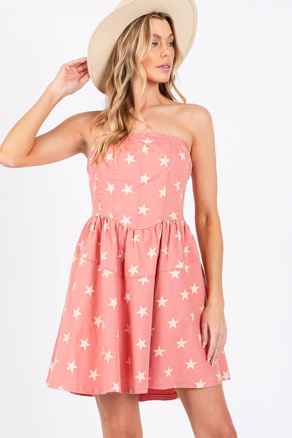 GeeGee x Lovelo - Wholesale Dress - Women's - Star Print Denim Mini Dress: MD506307