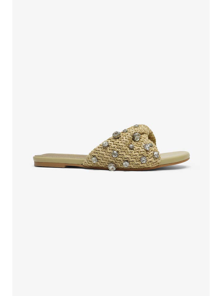 Lemonade Shoes - Wholesale Sandals - Women's - MAYLEEN - Raffia Beaded Slide Sandals, Mediterranean Style3