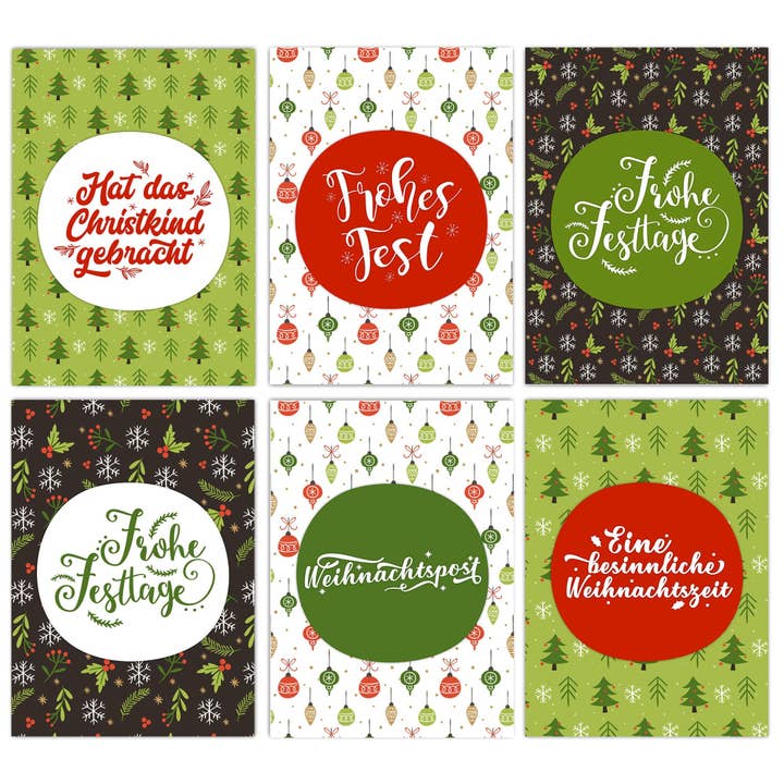 B2B julesæt – kort sæt 3 i rød og grøn for engroshandel hos Papierdrachen