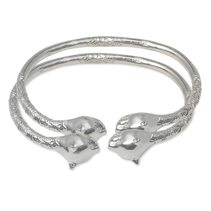 Bijoux de meilleure qualité Grandes têtes de panthère Bracelets antillais en argent sterling .925, 1 paire pour la vente par Better Jewelry