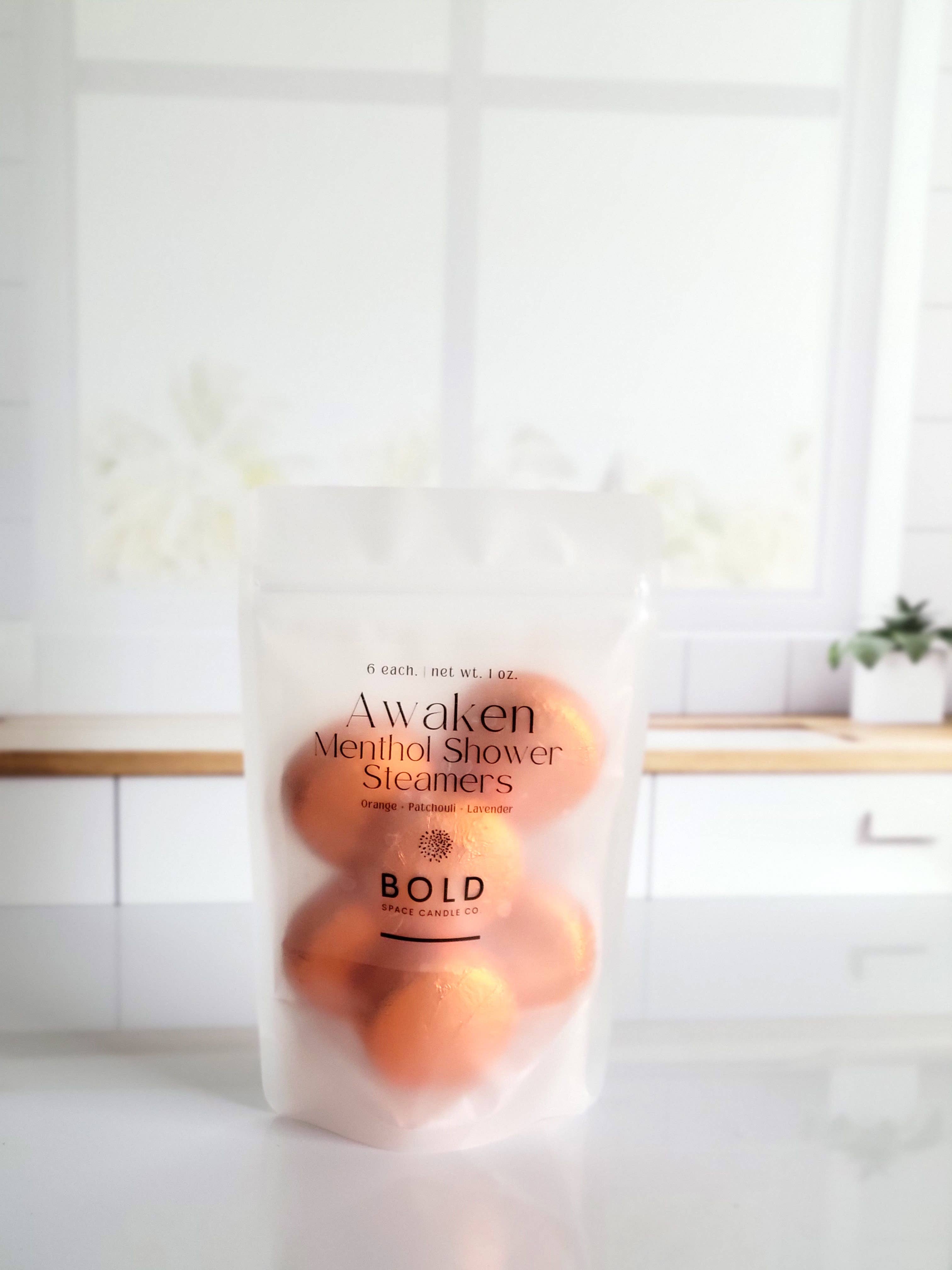 Bold Space Candle Co. - Vente Bombe de douche/galet bien-être pour la douche - Awaken Shower Steamer – Orange énergisante & Lavande - 6 unités2