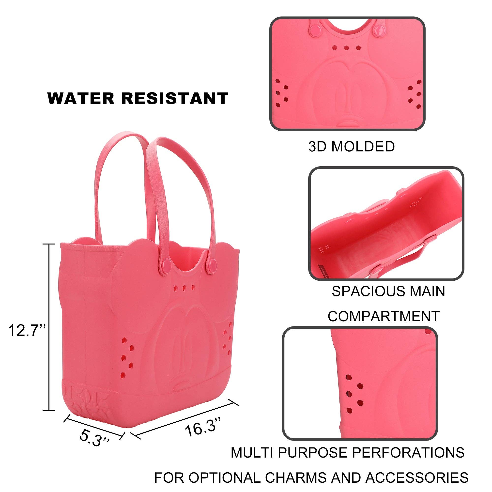 Bioworld Merchandising - Wholesale Beach Bag - Disney Mickey Mouse Face 16.5" Adult Black Pink Water-Resistant Rubber Molded Large Tote Beach Swim Bag4