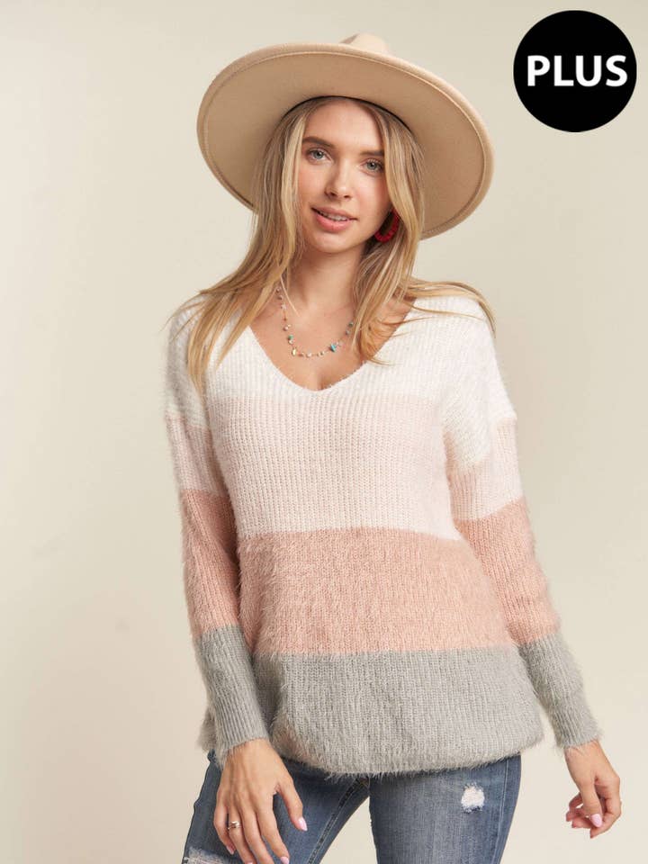 LESW2197X-PLUS COLOR BLOCK TOP for wholesale by Madelyn