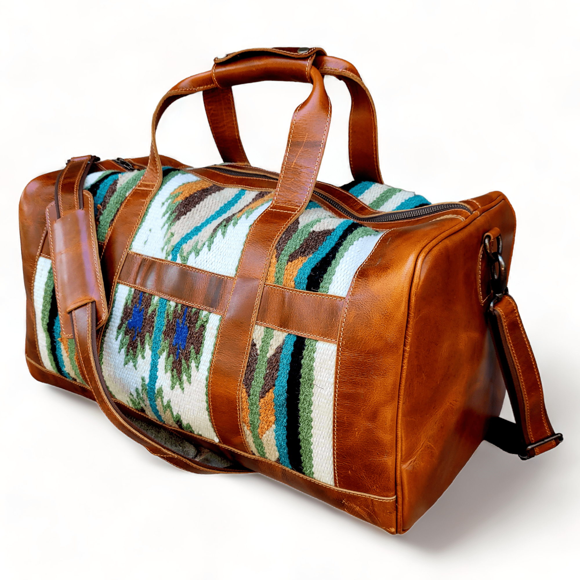 Ranch Junkie - Wholesale Weekender Bag - Unisex - Southwestern Saddle Blanket Aztec Weekender Aspen Leather Duffel Bag14