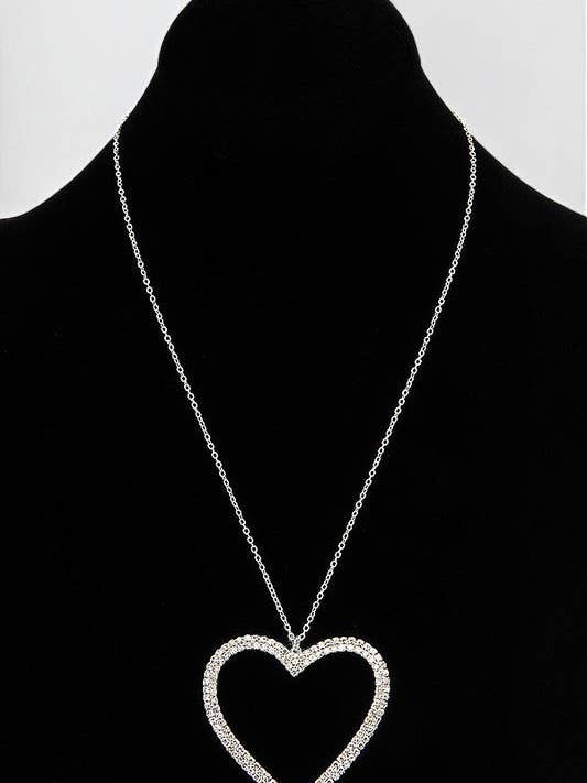 RHINESTONE PAVE HEART PENDANT NECKLACE for wholesale by Andrea Bijoux