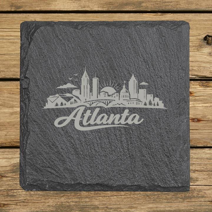 Atlanta Skyline Slate Coaster | 4x4 Etched Slate for wholesale by Beach, Cats & Wine