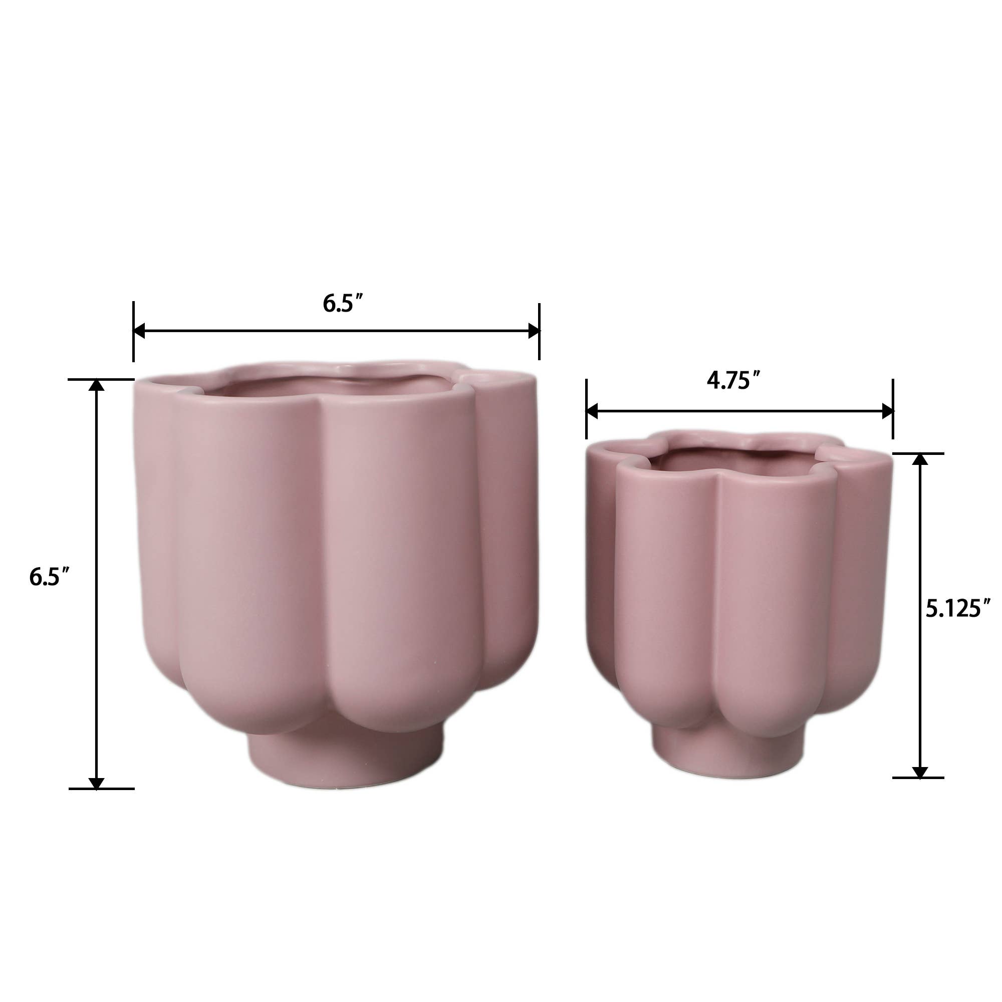 Flora Bunda Inc - Wholesale Plant Pot - Set of 2 – Pink Scallop Ceramic Planters on Footed Base1