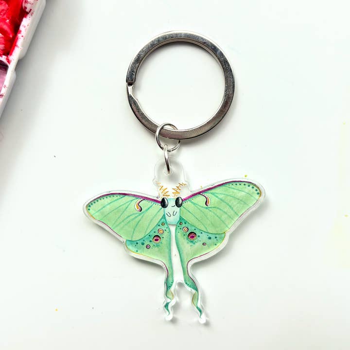 Luna-Motte Aquarell-Schlüsselanhänger – Schmetterlings-Insekten-Accessoire für den Großhandel von Owlfeathers Watercolor
