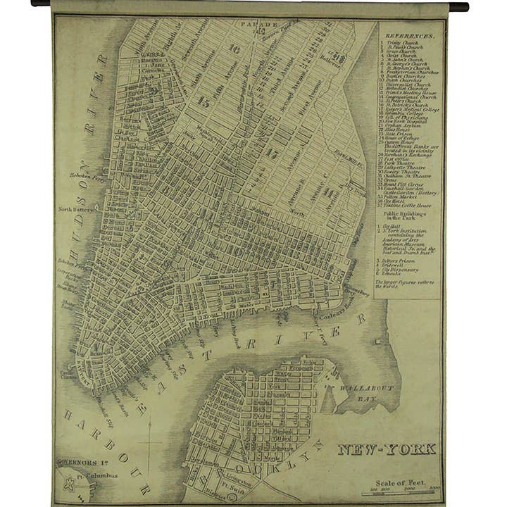 Vintage New York Map Canvas Print Wall Hanging for wholesale by Things2Die4