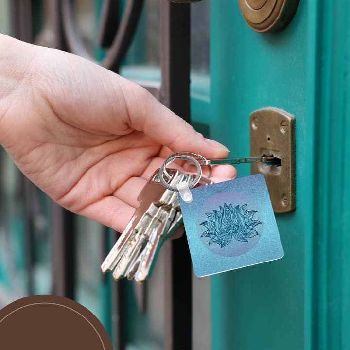 3dRose - Wholesale Keychain - Unisex - 3dRose, Lotus Flower Symbol Illustration Light Blue Aqua Tones, Key Chain5