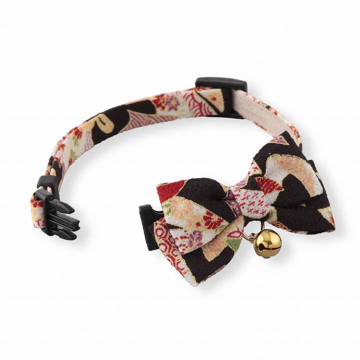 MOON-X USA, INC. - Wholesale Pet Collar - Cat - Chirimen Kimono Bow Tie Cat Collar (Black)