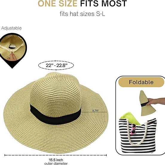 4E's Novelty - Wholesale Straw Hat - Women's - 4E's Novelty Sun Hat for Women UV Protection with Sunglasses, UPF 50+, Packable Beach Hat, Beige