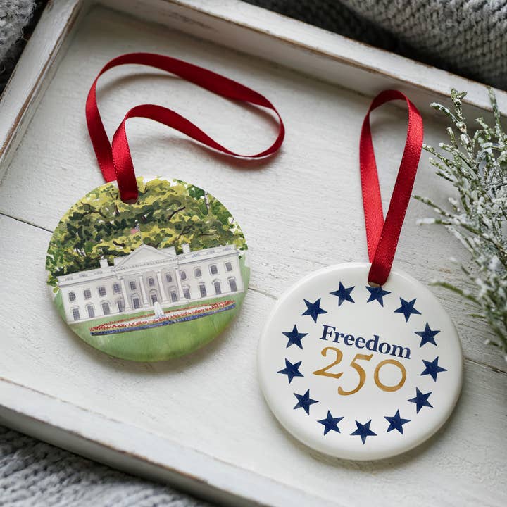Freedom250® The White House 2 Sided Ornament With Gift Box for wholesale by The Muddy Dog