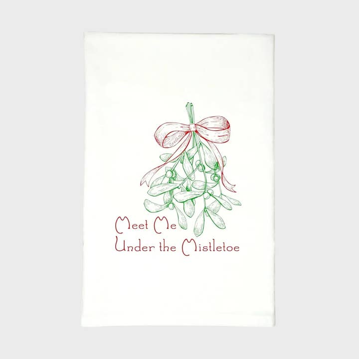 Green Bee Tea Towels - Wholesale Tea Towel - Meet Me Under Mistletoe Towel | Tea Towel | Xmas Dish Towel0