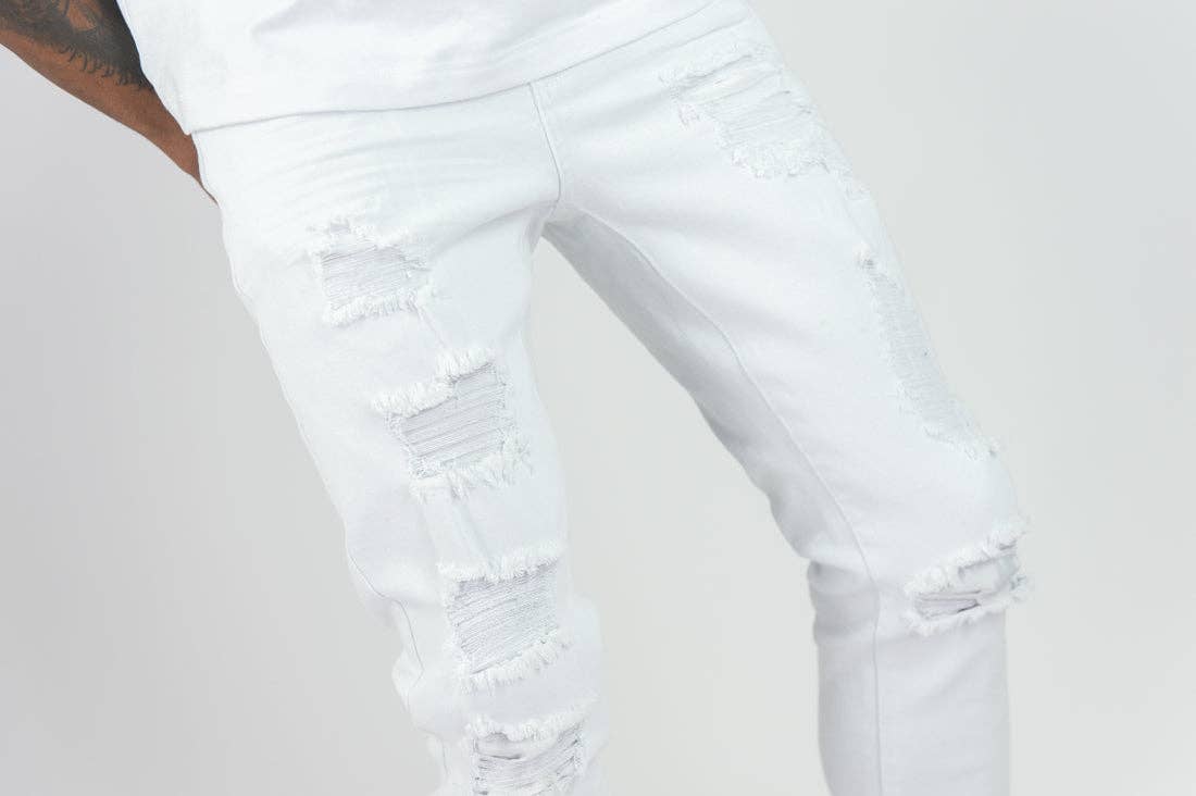 Blanc Pantalon skinny déchiré en sergé de couleur 620 - Blanc en vente sur Faire4