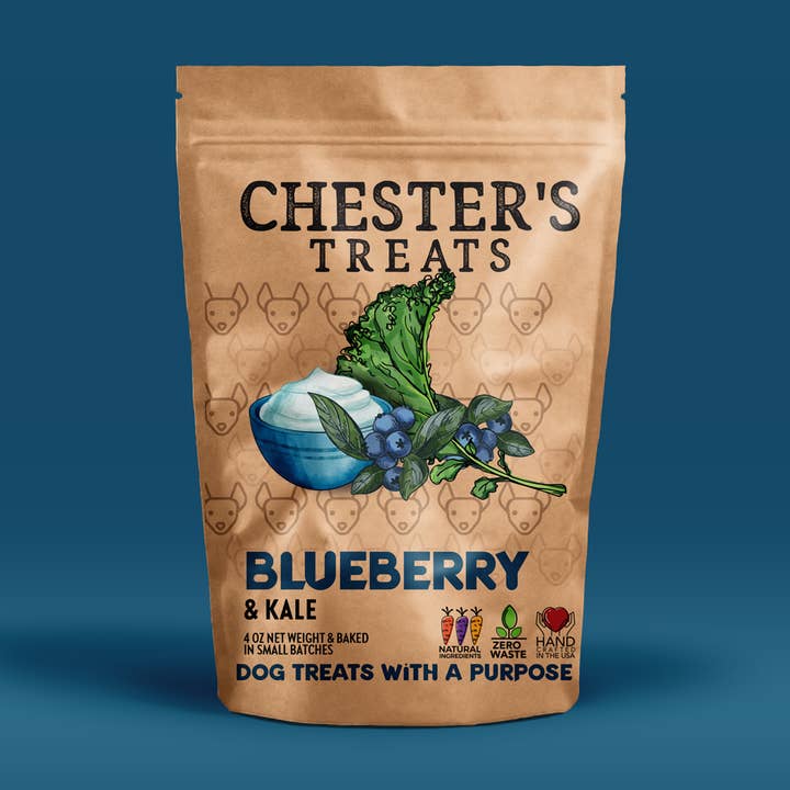 Chester's Blueberry Kale Dog Treats for wholesale by Chester's Dog Treats, LLC
