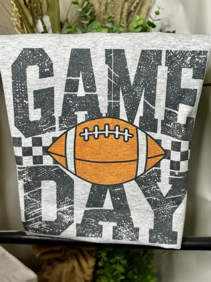 Ash Grey Game Day Checkered with Football (Sub T-Shirt) for wholesale on Faire0