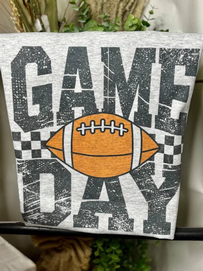 Ash Grey Game Day Checkered with Football (Sub T-Shirt) for wholesale on Faire