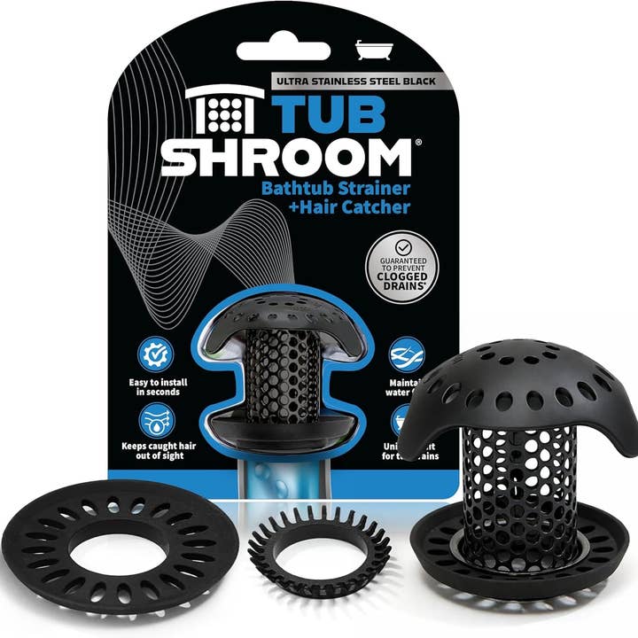 Protège-drain TubShroom Ultra en acier inoxydable, filtre attrape-cheveux pour baignoire et douche, noir mat, pack de 1 pour la vente par TubShroom