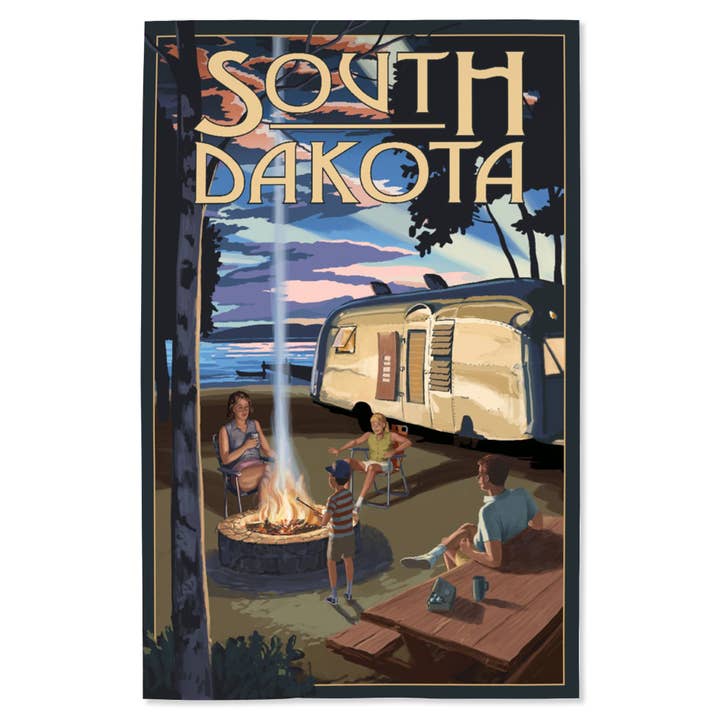 GICLEE PRINT South Dakota, Retro Camper & Lake for wholesale by Lantern Press