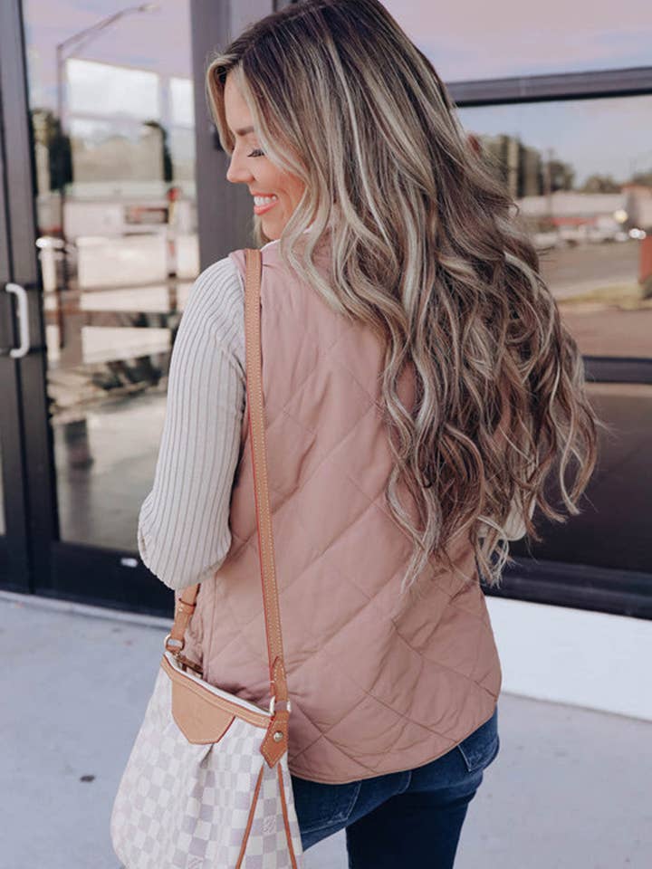 Lovesoft - Wholesale Outerwear Vest - Women's - Pink Fleece Lined Quilted Vest Coats