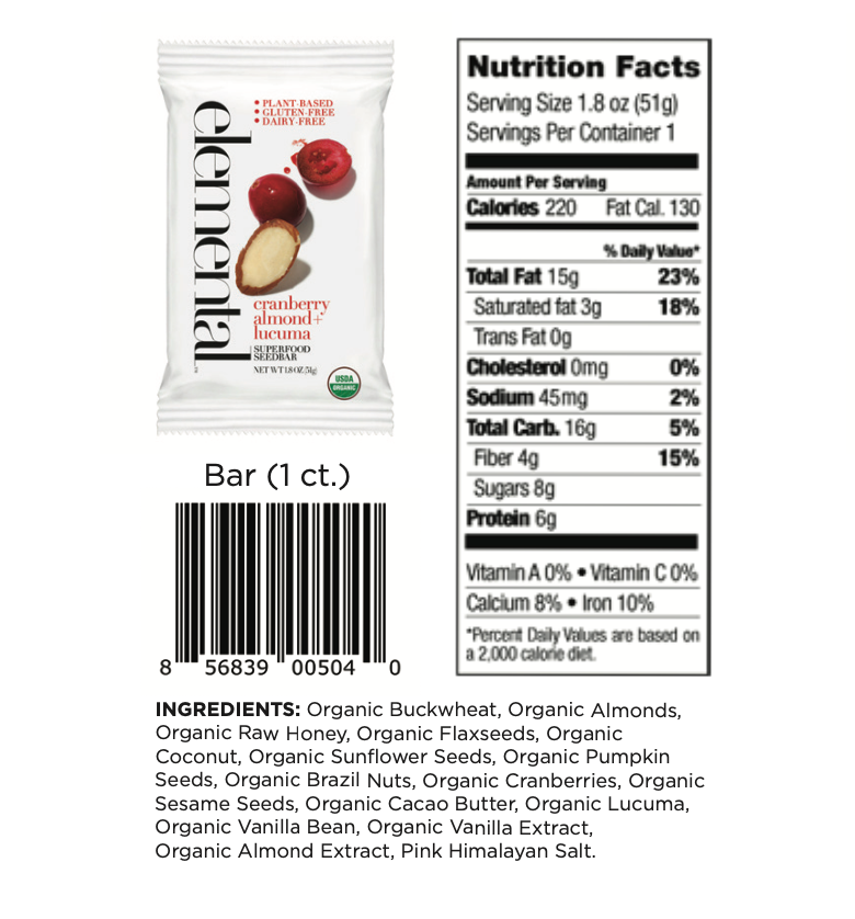 Elemental Superfood - Wholesale Snack Bar - Cranberry Almond + Lucuma1