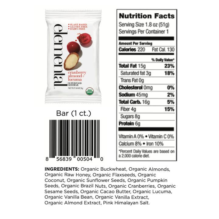 Elemental Superfood - Wholesale Snack Bar - Cranberry Almond + Lucuma1