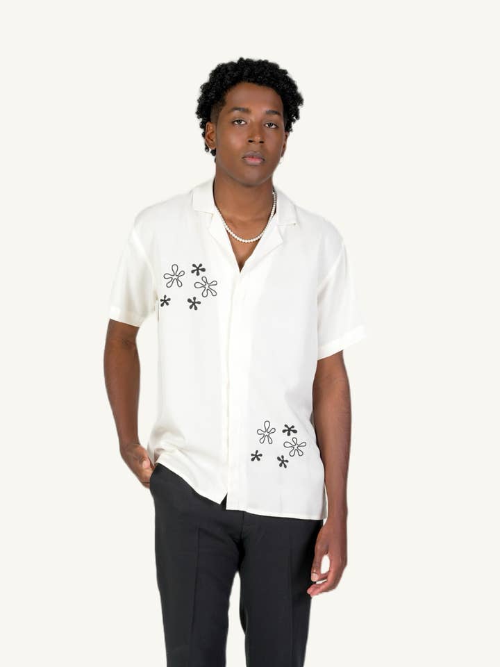 Floral Design Half Sleeve Camp Collar Shirt for wholesale by HY Official