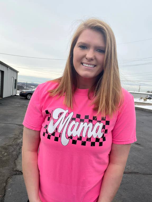 Camiseta con estampado retro a cuadros de Mama Puff para venta al por mayor de SGB Wholesale