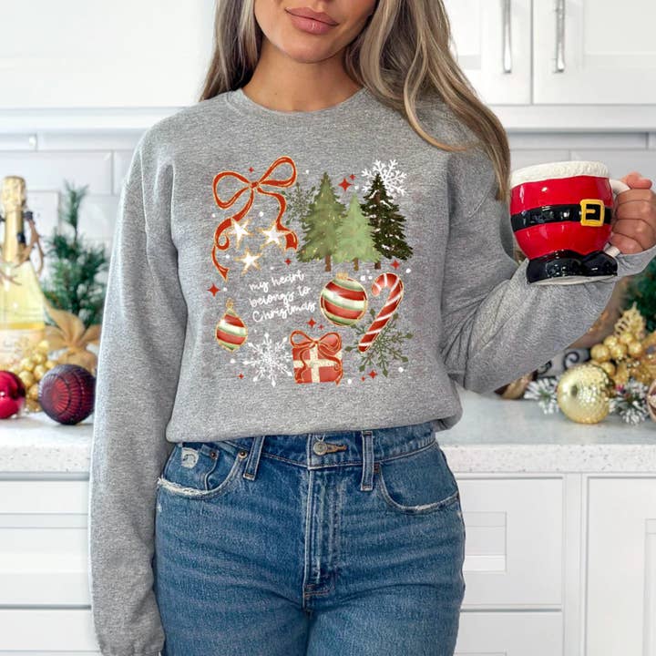 My Heart Belongs to Christmas – Holiday Graphic Sweatshirt for wholesale by 85th Avenue Shop