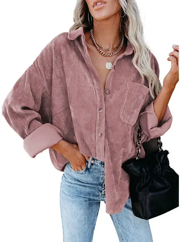 Lovesoft – wholesale Buttoned-down shirt – Women's – Women's Casual Loose Fit Corduroy Button-Down Shirt8